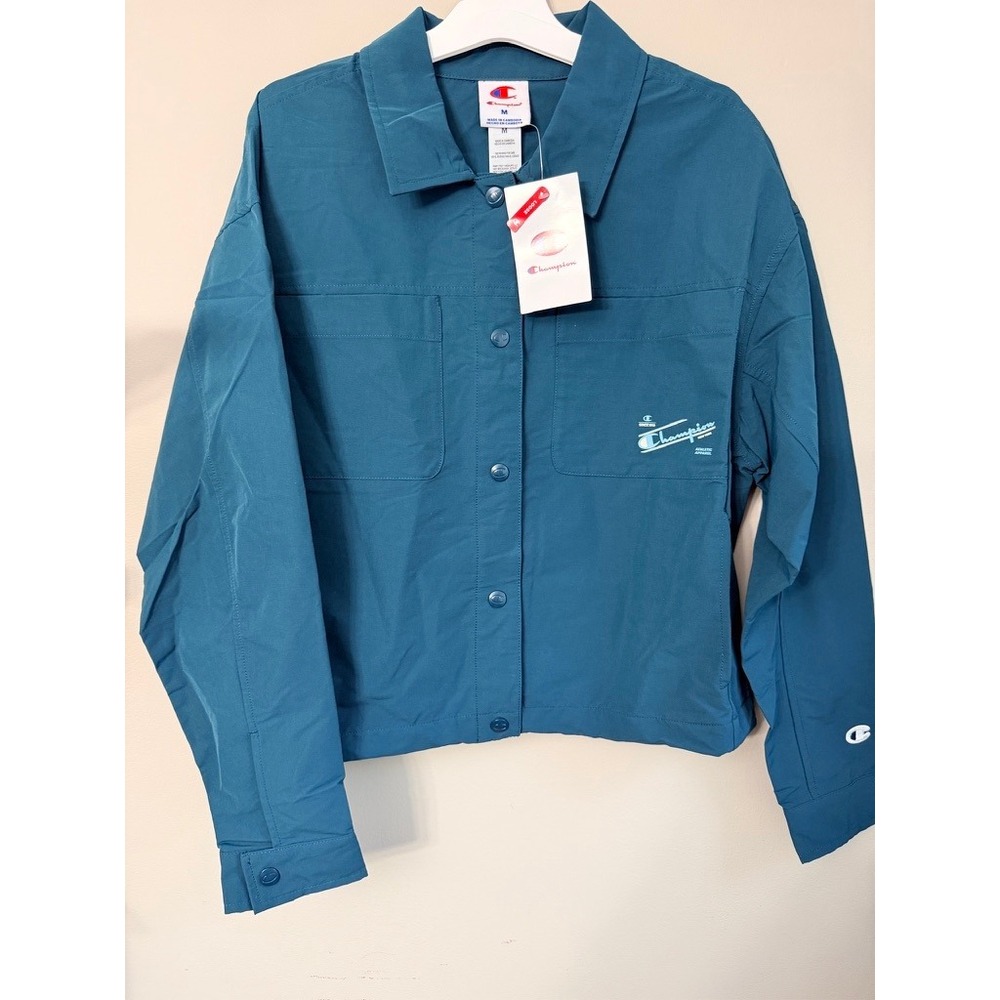Champion Match Coaches Jacket Womens M Teal‎ Blue Reflecting Pond NWT
